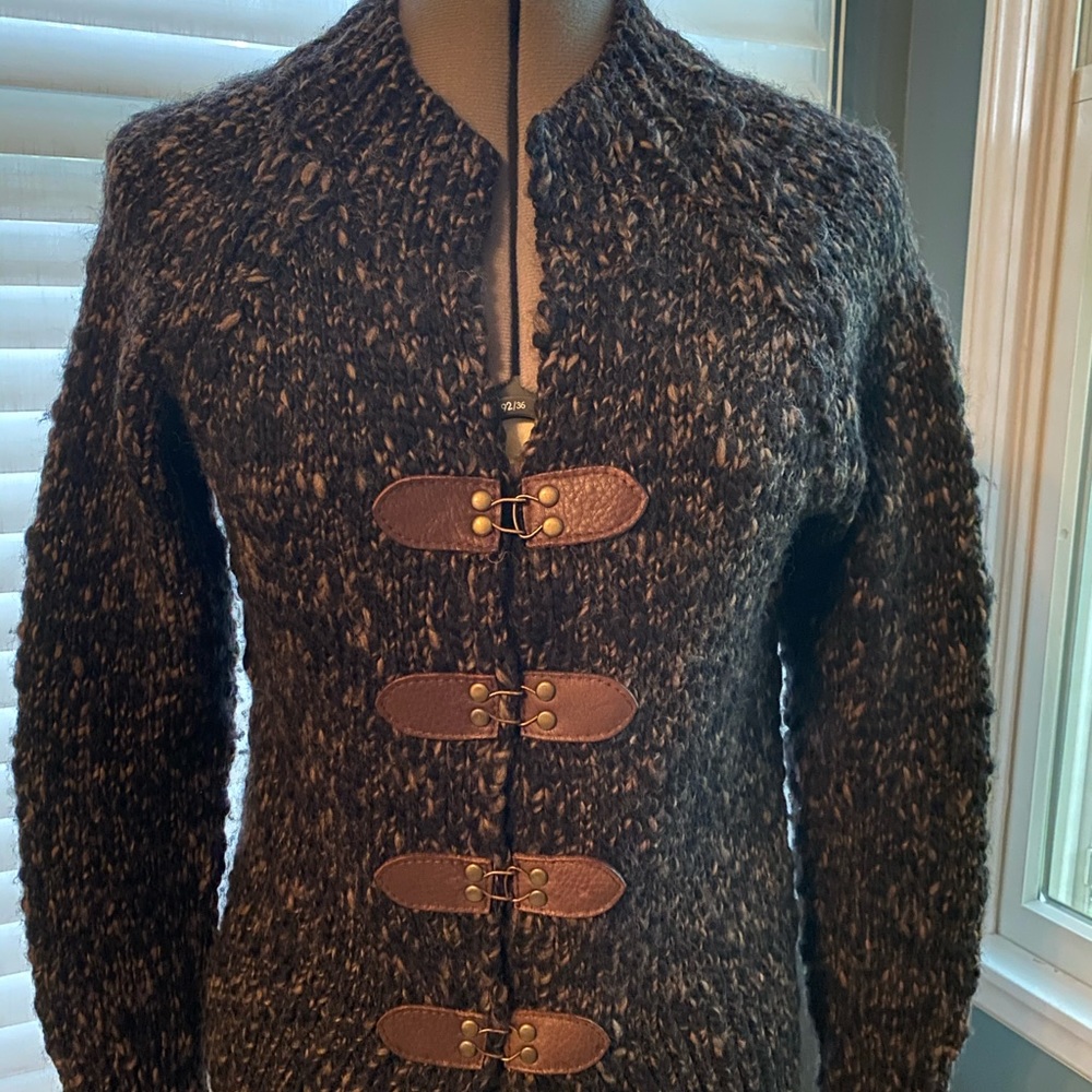 Peruvian connection wool leather cardigan